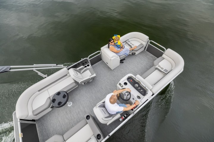 group of people riding a pontoon boat of Lake Wylie Boat Rental