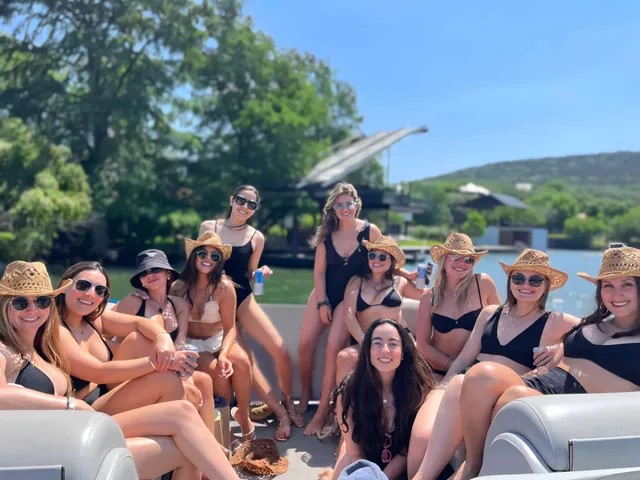 a bachelorette party on a pontoon rental